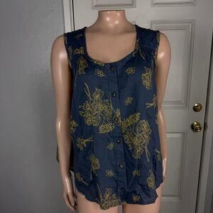 Toad & Co. Manzana Women's Shirt Large Floral Button Front Tank Organic G3-17
